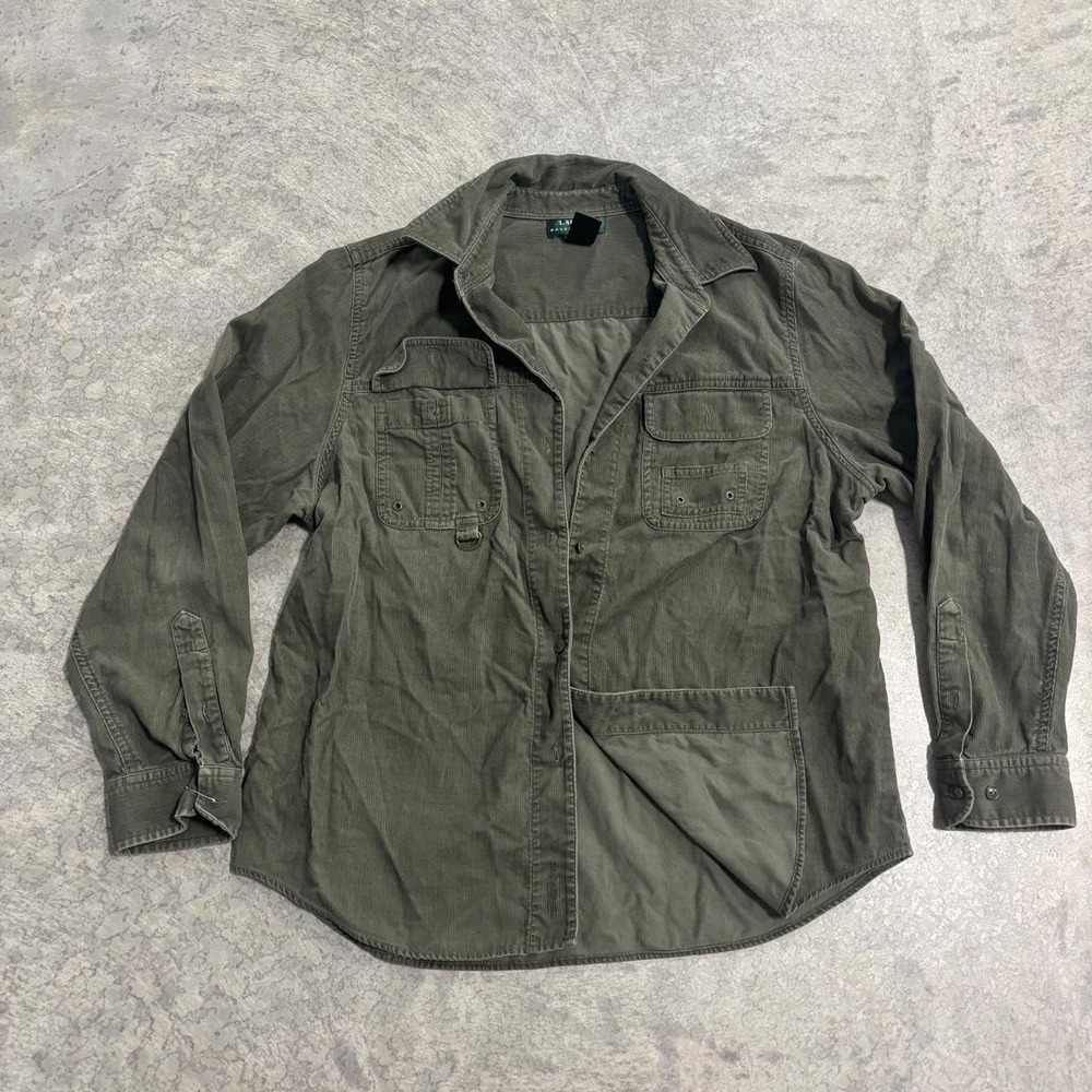 Vintage Lauren Ralph Lauren Olive Green Corduroy Button Up Shirt Womens Large